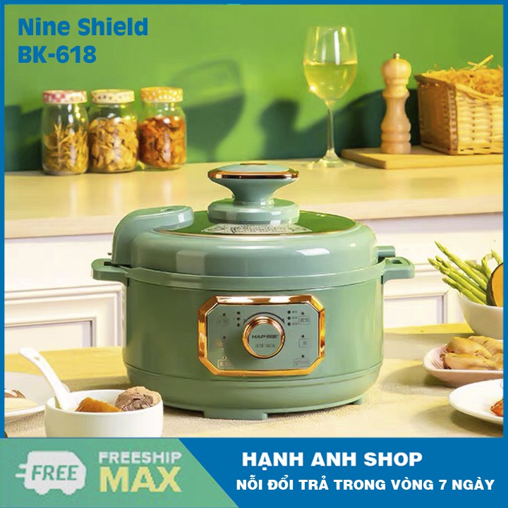 [ Hàng Nội Địa ] Nồi Áp Suất Điện Đa Năng Nine Shield KB-618 - Nhiều chế độ nấu bảo toàn dinh dưỡng - Bảo Hành 12 Tháng